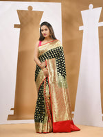 Black Katan Silk Banarasi Saree With Damask Motifs And Woven Designs-MA53KA441380030