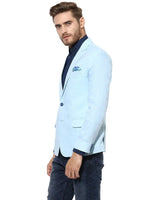 Hangup Men Standard Solid Men Formalwear-AquaLinenBlazer