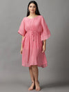 Women's Pink Polka Dots Kaftan Dress-AE-15696-Pink