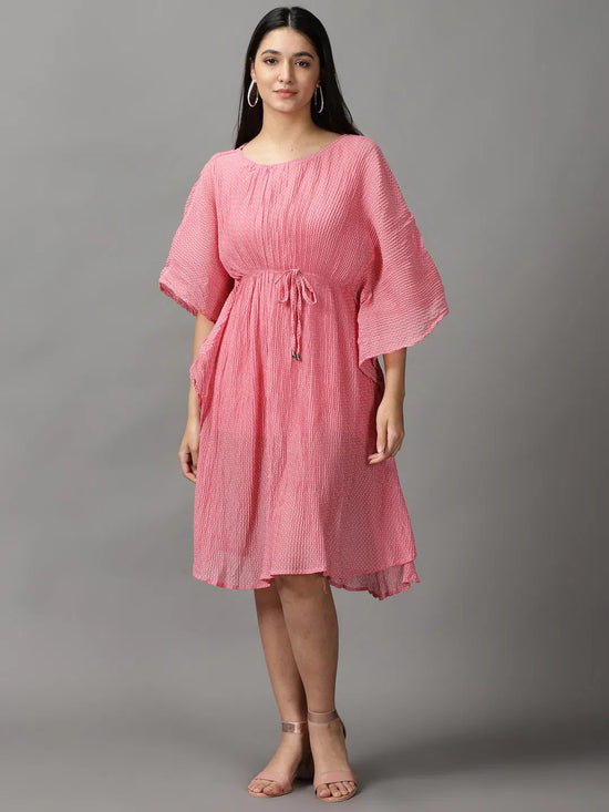 Women's Pink Polka Dots Kaftan Dress-AE-15696-Pink