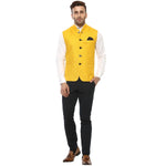 Hangup Men Standard Solid Men's Indian Wear-YellowRoyalManNehruCurve