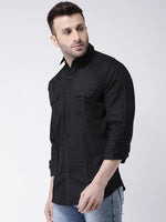 Hangup Men Slim Solid Shirts-BlackDoublePkt