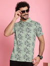 Venitian Men Mercerised Polo Neck All Over Printed Green T-Shirt With Pocket