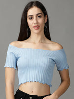 Women's Blue Solid Fitted Crop Top-TG-2020-Blue