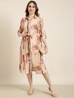 Women Peach Floral Shirt Dress-DW-5068-Peach