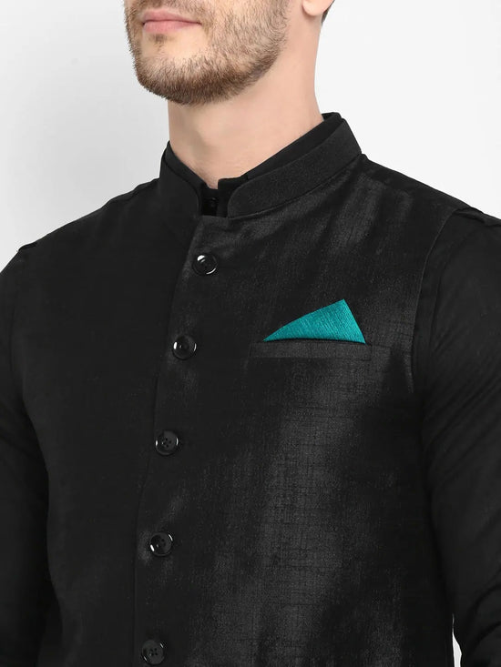 Hangup Men Standard Solid Men's Indian Wear-Black_SIlk1_Nehru