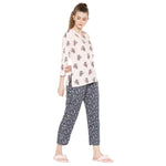 Smarty Pants Women's Cotton Pink & Grey Color Floral Print Night Suit