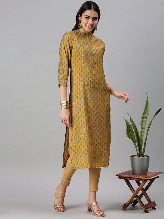 Women's Mustard Printed Straight Kurta-BCCK782-Mustard