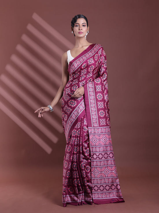 Burgundy Silk Soft Saree With Texture Print-MA60BSL01400033