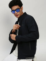 Men Navy Solid Casual Bomber Jackets-ZD-3408-Navyblue