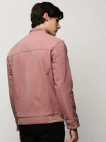 Men Mauve Solid Casual Bomber Jackets-ZD-3803-Mauve