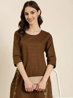 Women Coffee Brown Solid Straight Kurta-DF-1555-Coffeebrown