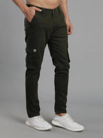 Solid Cargo Pants with 6 pockets-Green