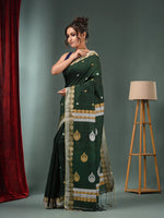 Forest Green Cotton Handwoven Saree With Woven Designs-MA50CT061410088