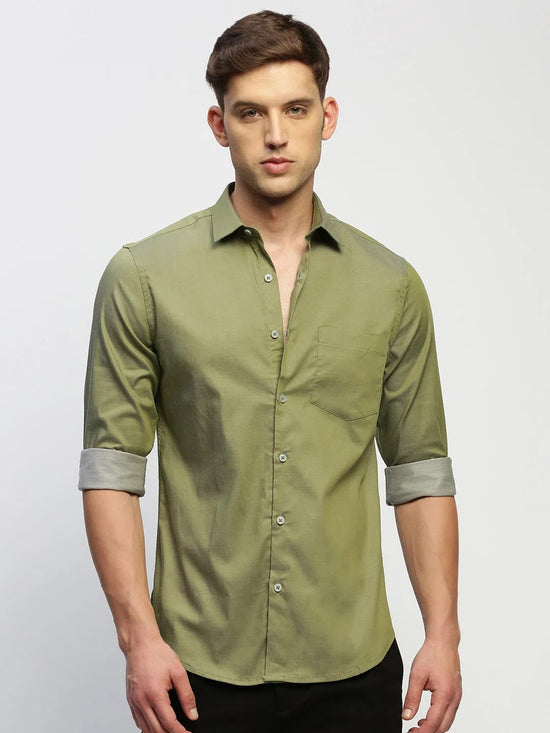 Men Green Solid Shirt-FERRERO-1656-Olive