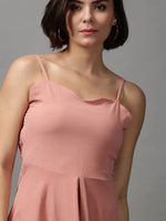 Women's Pink Solid Fit and Flare Dress-AE-15093-Peach