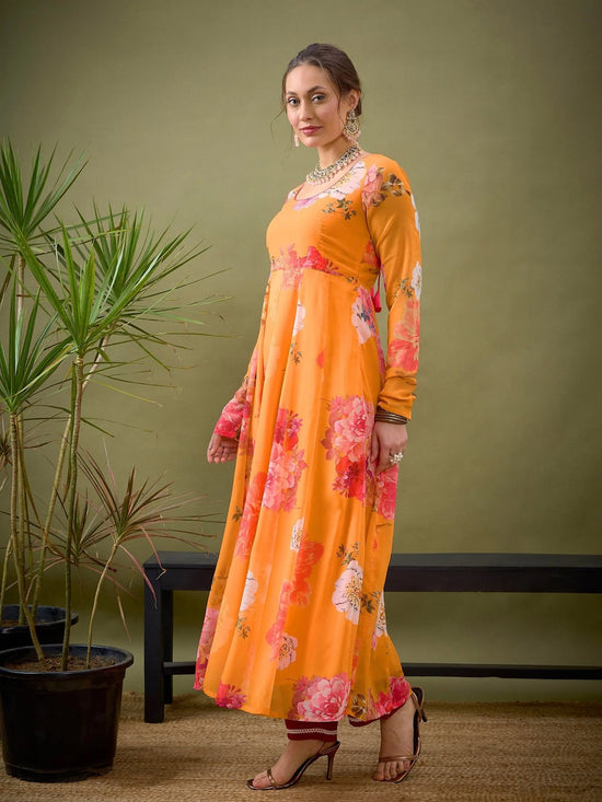 Women Yellow Floral Anarkali Kurta