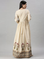 Women's Beige Floral Anarkali Kurta-BSM604-Beige