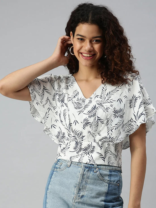 Women White Printed Crop Styled Back Top-AE-10184-Whitenavyblue