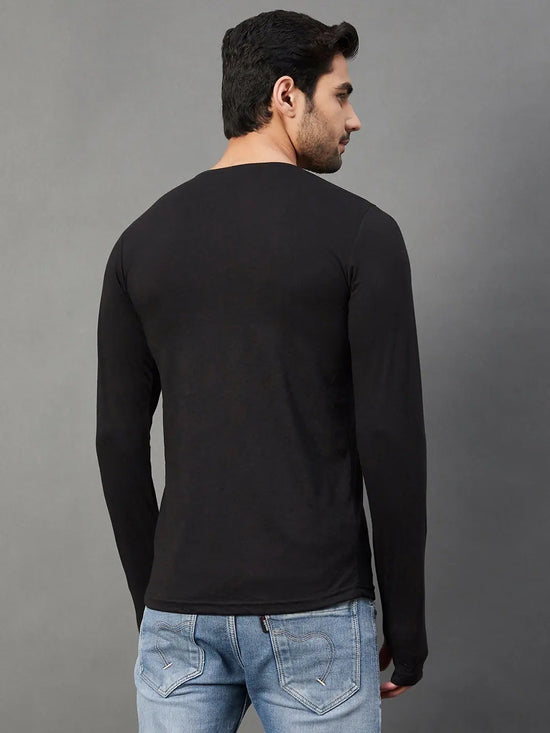 Rigo Black Thumbhole Full Sleeve T-Shirt For Men