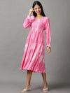 Women's Pink Tie Dye Fit and Flare Dress-ON-9-Pink