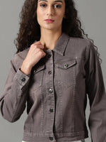 Women's Taupe Solid Denim Jacket-AE-9501-Taupe