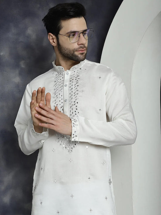 Men's Embroidered Kurta With Pyjama.-JOKP-P-5045White