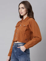 Women Rust Solid Denim Jacket-GZ-5599-Rust