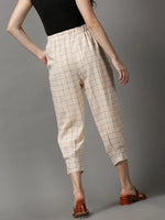 Women's Cream Checked Trouser-AE-10407-Cream