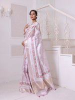 All Over Thread Embroidery Lavender Tissue Saree With Zari Borders-MA64TIS461600008