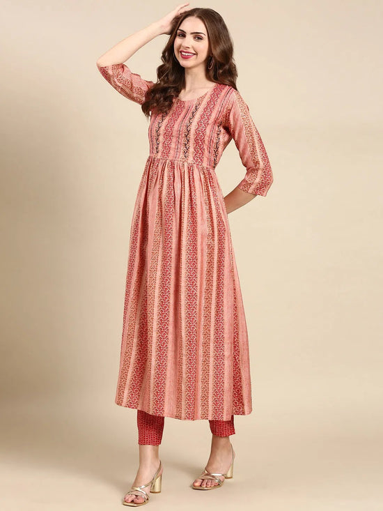 Women's Peach Printed Kurta Set-SKC-1019-Peach