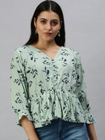 Women Green Printed Peplum Top-AE-10223-Greennavyblue