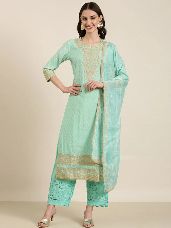 Women Sea Green Printed Kurta Set-GW-3458-Seagreen