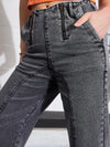 Women Grey Washed Zipper Detail Straight Jeans