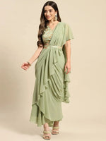 Blouse with prestiched frill gown in Pista Green