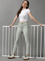 Women's Green Solid Skinny Fit Denim Jeans-GZ-5288-Green