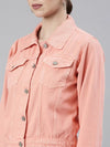 Women Peach Solid Denim Jacket-GZ-5598-Peach