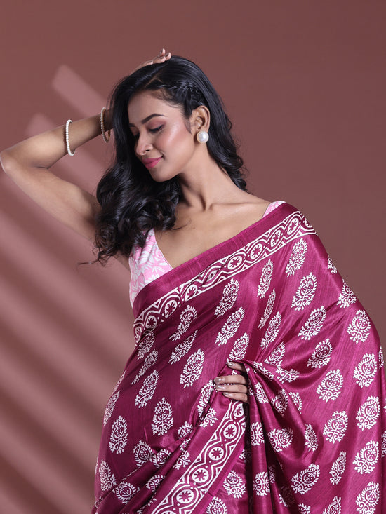 Dark Purple Silk Soft Saree With Paisley Print-MA60BSL01400047