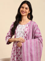 Women's Lavender Printed Kurta Set-AT-A577-Lavender