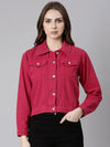 Women Fuchsia Solid Denim Jacket-GZ-5598-Fuchsia