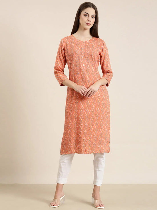 Women Peach Floral Straight Kurta-ON-0046-Peach