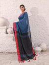 Teal Blue Pure Cotton Saree With Temple Border-MA54CT33440073