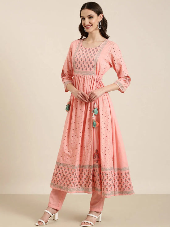 Women Peach Floral Kurta Set-RF-001-Peach