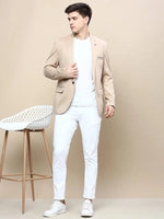 Men Beige Solid Casual Blazers-LBR-5500-Beige