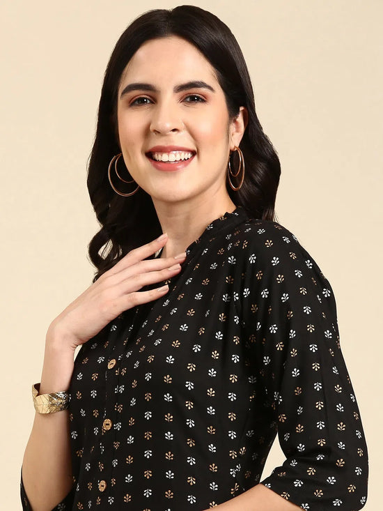 Women's Black Printed Straight Kurta-GW-500-K-Black