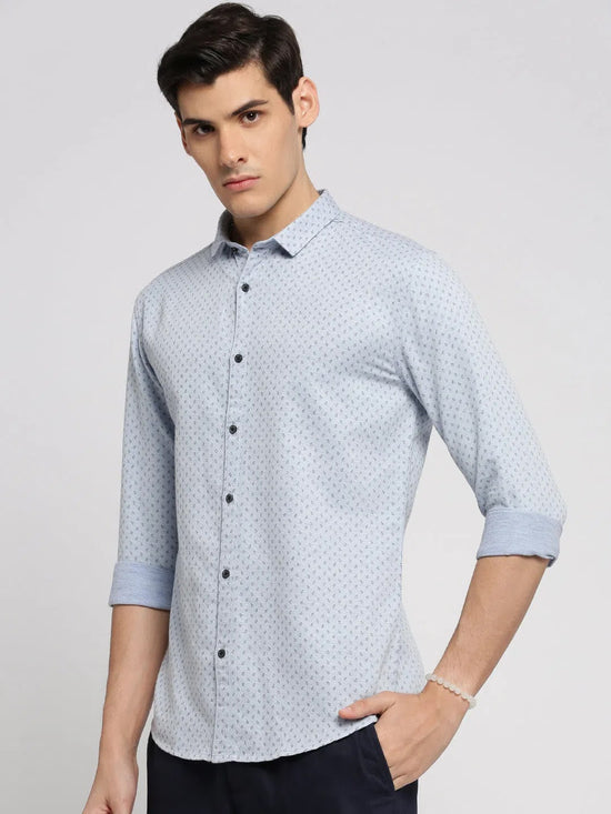 Men Blue Spread Collar Micro Ditsy Shirt-INSPIRAPRINT11767-Skyblue