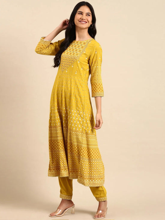 Women's Mustard Printed Kurta Set-BCSK-1478-Mustard