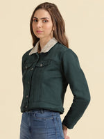 Women's Green Solid Open Front Jacket-LT-JKT-2112-Green