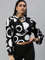 Women's Long Black Geometric Top-AE-10285-Blackwhite