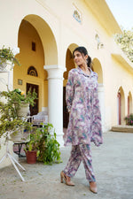 Vaasva Women Lavender Muslin Printed Shirt & Pant Set